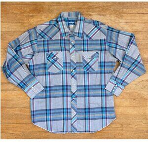 Vintage Mens Wrangler Western Shirt Size XL 90s Blue/Purple Plaid Button Down